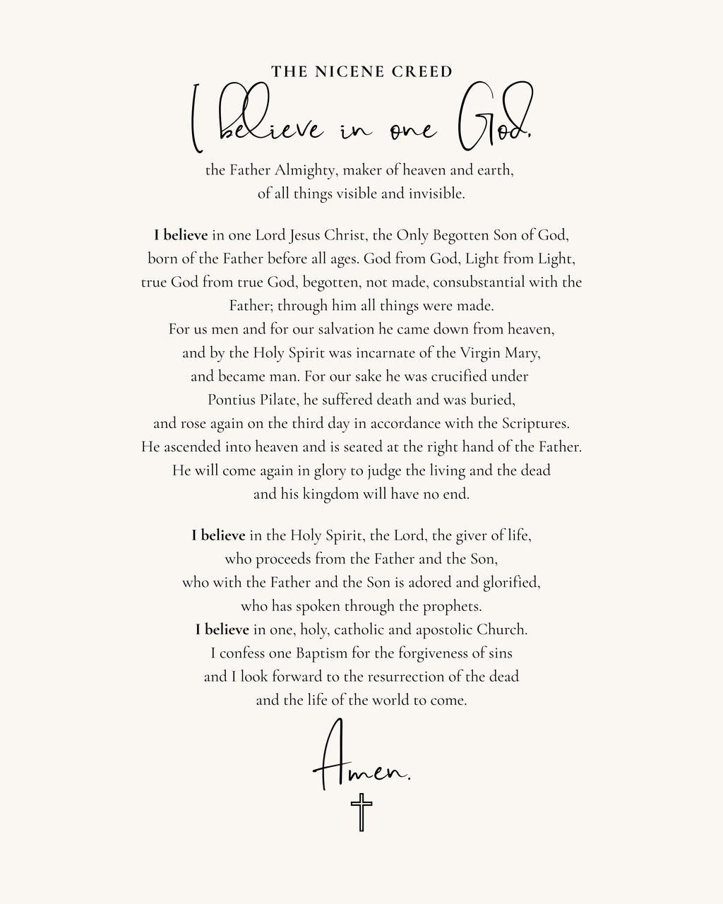 The Nicene Creed Poster – “I Believe in One God” Catholic Wall Art (Museum-Quality Print)